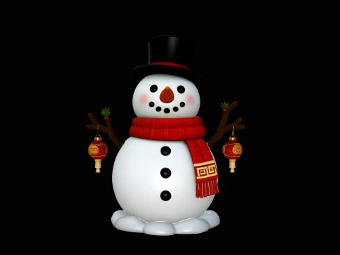 Snowman with Lanterns Statue Design 2 - 3D Print Model Modèles 3D en vedette