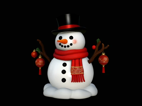 Snowman with Lanterns Statue Design 3 - 3D Print Model Modèles 3D en vedette