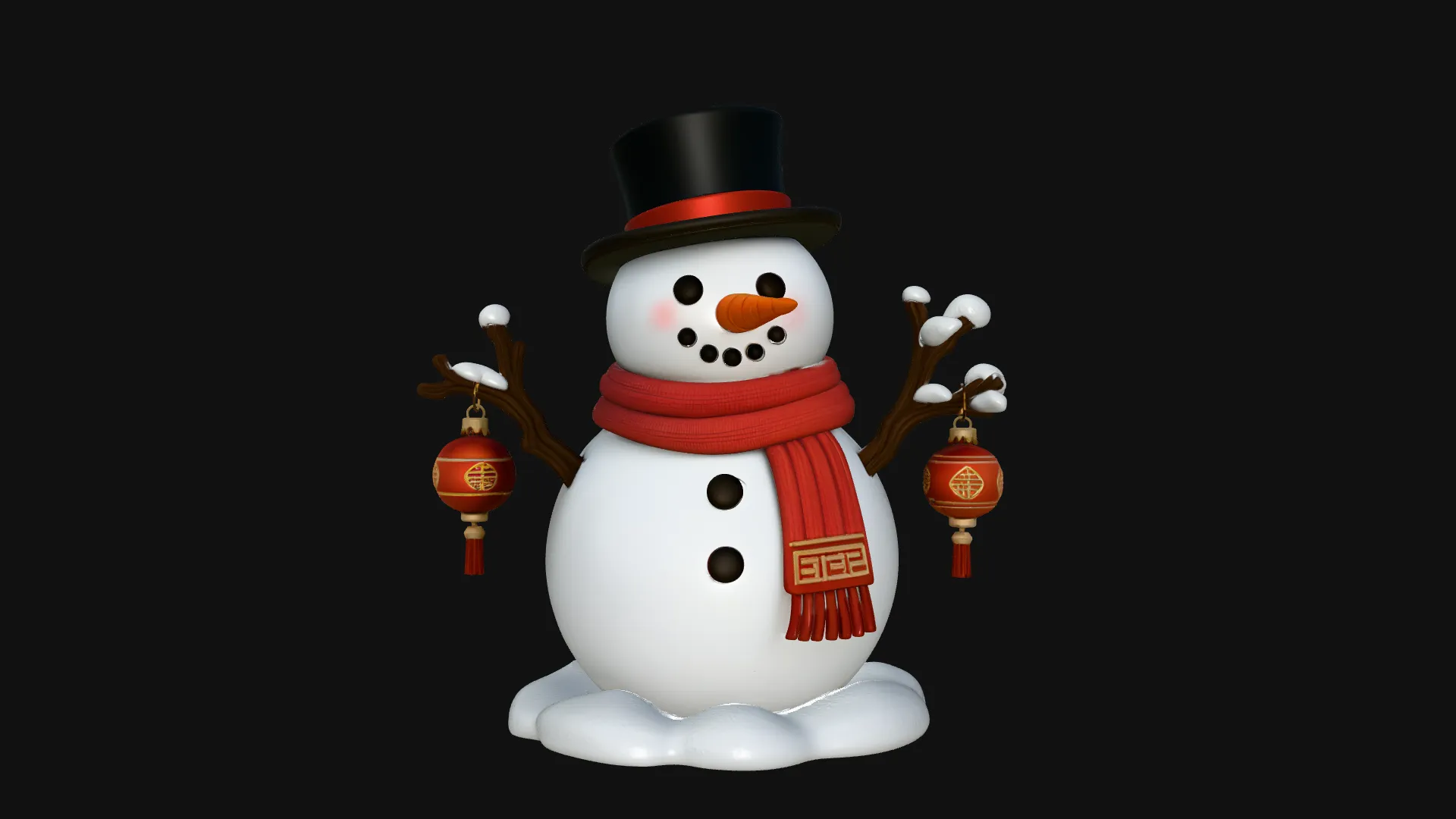 Snowman with Lanterns Statue Design 4 - 3D Print Model 3D Print Model .c4d .max .obj .3ds .fbx .stl .blend 