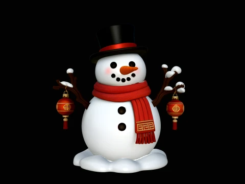 Snowman with Lanterns Statue Design 4 - 3D Print Model Modèles 3D en vedette
