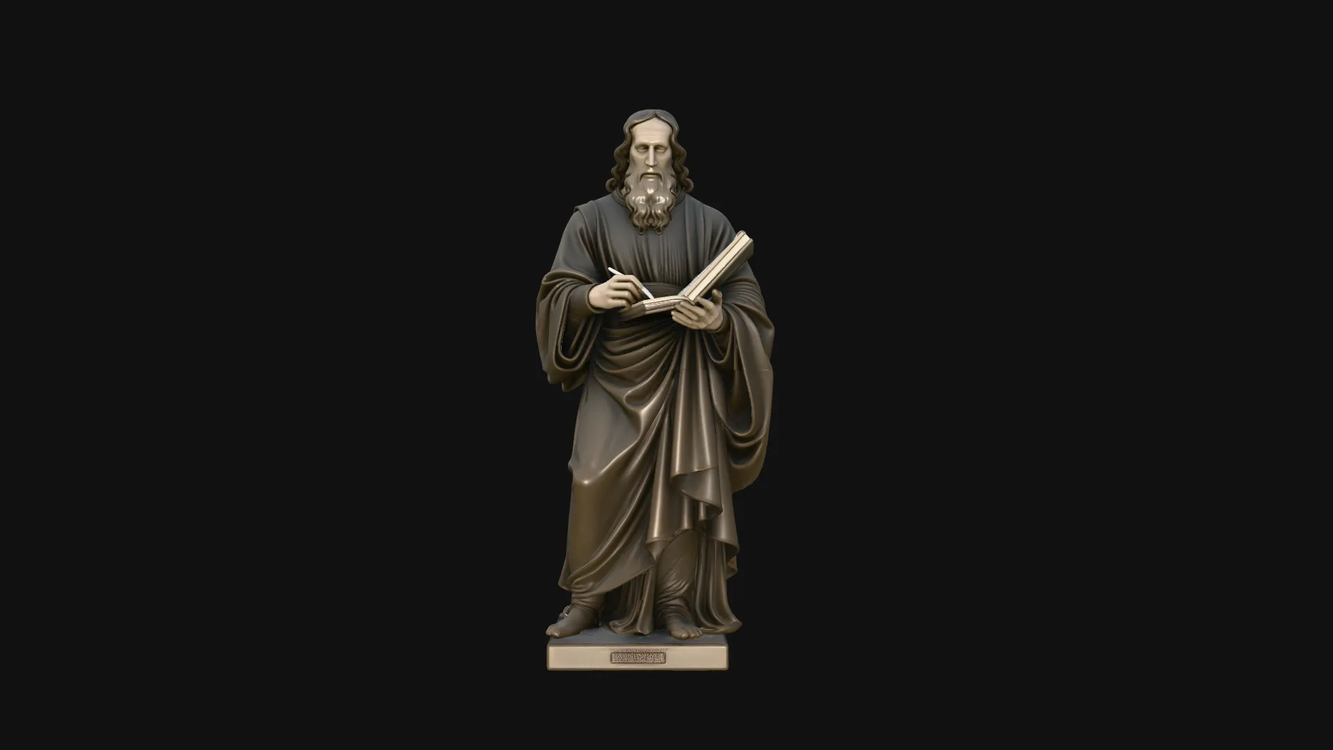 Robed Scholar with Book Statue Design 1 - 3D Print Model 3D Print Model .c4d .max .obj .3ds .fbx .stl .blend 