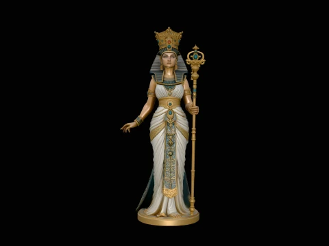 Egyptian Queen with Scepter Statue Design 1 - 3D Print Model 3D Принт Модель