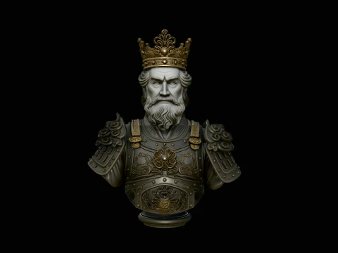 Crowned Armored King Bust Statue Design 1 - 3D Print Model 3D Принт Модель