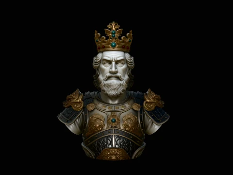 Crowned Armored King Bust Statue Design 2 - 3D Print Model Modèles 3D en vedette
