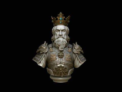 Crowned Armored King Bust Statue Design 3 - 3D Print Model 3D Print Model