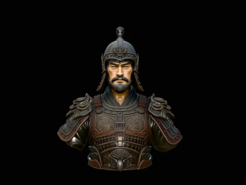 Mongol Warrior Bust Statue Design 1 - 3D Print Model 3D 打印模型