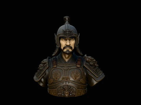 Mongol Warrior Bust Statue Design 2 - 3D Print Model 3D 打印模型