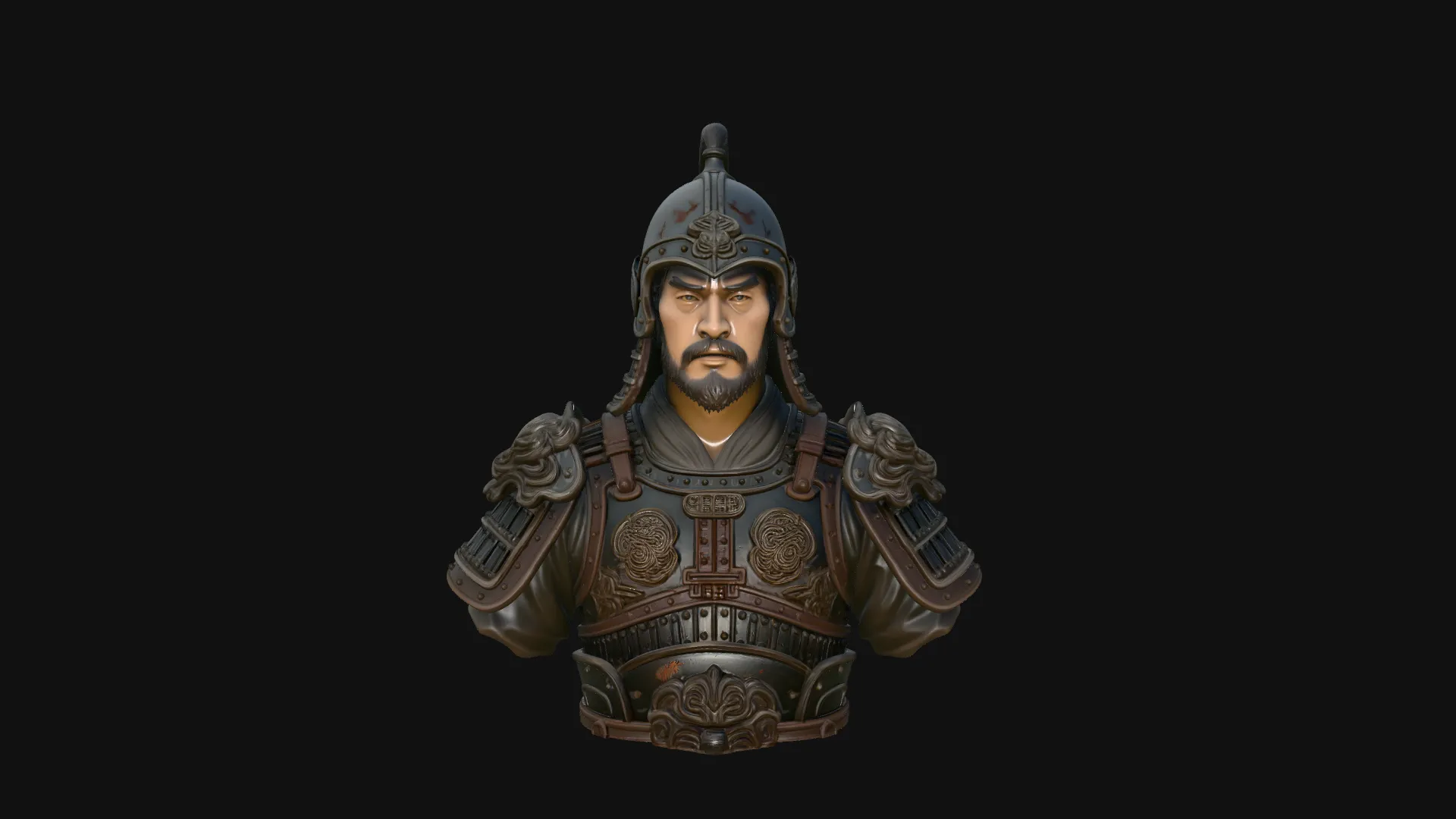 Mongol Warrior Bust Statue Design 3 - 3D Print Model 3D Print Model .c4d .max .obj .3ds .fbx .stl .blend 