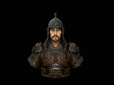 Mongol Warrior Bust Statue Design 3 - 3D Print Model Modèles 3D en vedette