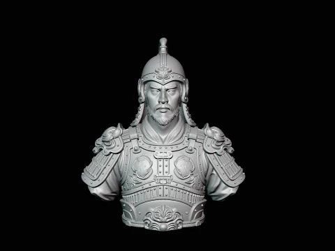 Mongol Warrior Bust Statue Design 3 - 3D Print Model 3D Print Model