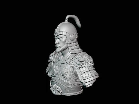 Mongol Warrior Bust Statue Design 3 - 3D Print Model 3D Print Model