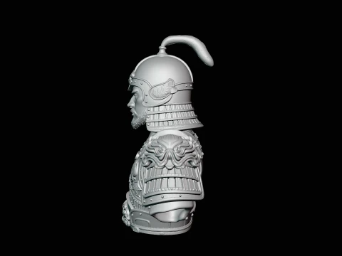 Mongol Warrior Bust Statue Design 3 - 3D Print Model 3D Print Model