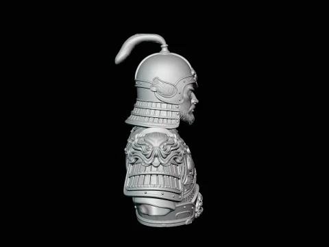 Mongol Warrior Bust Statue Design 3 - 3D Print Model 3D Print Model