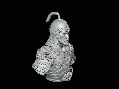 Mongol Warrior Bust Statue Design 3 - 3D Print Model 3D Print Model
