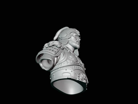 Mongol Warrior Bust Statue Design 3 - 3D Print Model 3D Print Model
