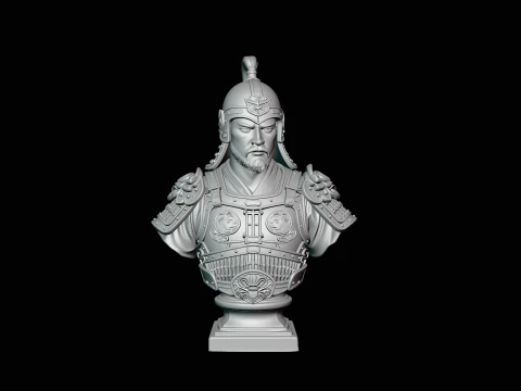 Mongol Warrior Bust Statue Design 4 - 3D Print Model 3D Print Model