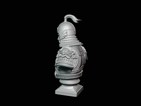 Mongol Warrior Bust Statue Design 4 - 3D Print Model 3D Print Model
