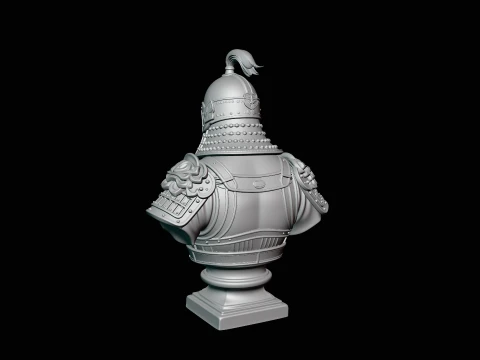 Mongol Warrior Bust Statue Design 4 - 3D Print Model 3D Print Model