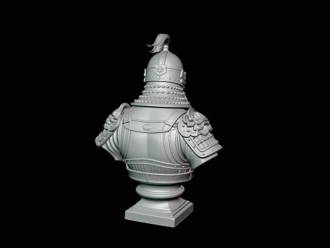 Mongol Warrior Bust Statue Design 4 - 3D Print Model 3D Print Model