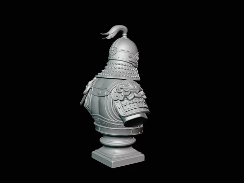 Mongol Warrior Bust Statue Design 4 - 3D Print Model 3D Print Model