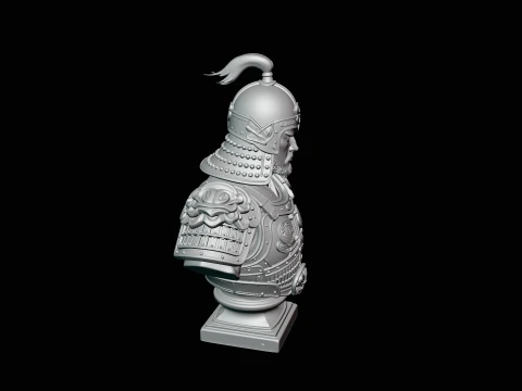 Mongol Warrior Bust Statue Design 4 - 3D Print Model 3D Print Model