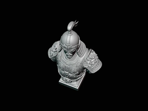Mongol Warrior Bust Statue Design 4 - 3D Print Model 3D Print Model