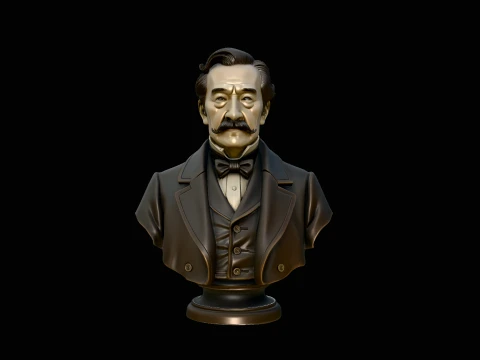 Mustached Gentleman Bust Statue Design 2 - 3D Print Model Modèles 3D en vedette