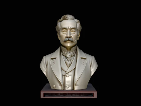Mustached Gentleman Bust Statue Design 3 - 3D Print Model 3D Baskı Modeli
