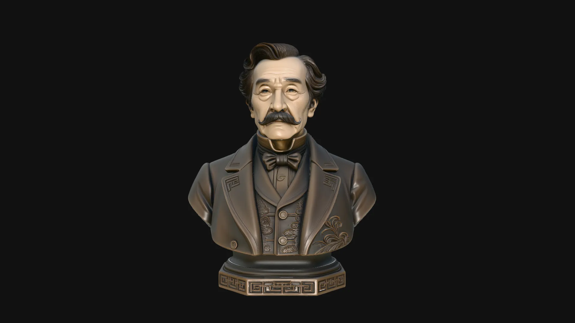 Mustached Gentleman Bust Statue Design 4 - 3D Print Model 3D Print Model .c4d .max .obj .3ds .fbx .stl .blend