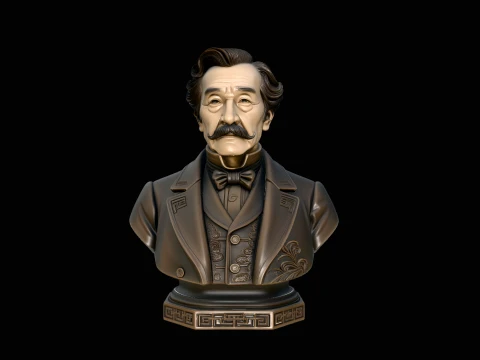 Mustached Gentleman Bust Statue Design 4 - 3D Print Model Modèles 3D en vedette