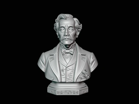 Mustached Gentleman Bust Statue Design 4 - 3D Print Model 3D Print Model