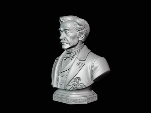 Mustached Gentleman Bust Statue Design 4 - 3D Print Model 3D Print Model