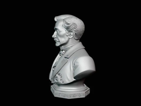 Mustached Gentleman Bust Statue Design 4 - 3D Print Model 3D Print Model