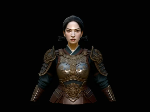 Chinese Female Warrior Bust Statue Design 1 - 3D Print Model Modèles 3D en vedette