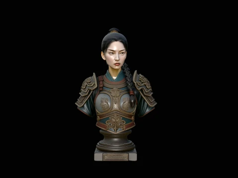 Chinese Female Warrior Bust Statue Design 2 - 3D Print Model Modèles 3D en vedette