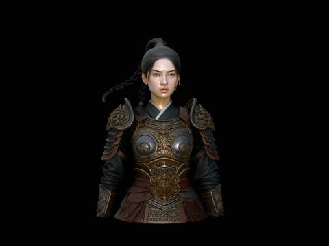 Chinese Female Warrior Bust Statue Design 3 - 3D Print Model 3D Print Model