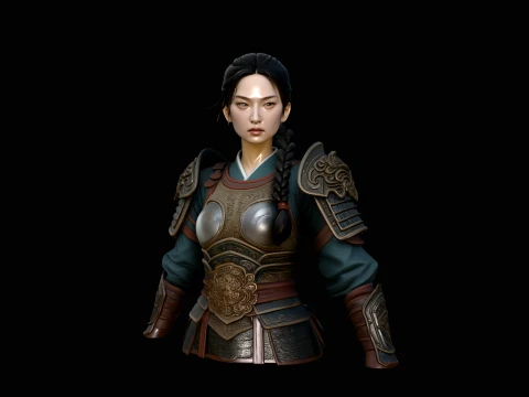 Chinese Female Warrior Bust Statue Design 4 - 3D Print Model 3D Принт Модель