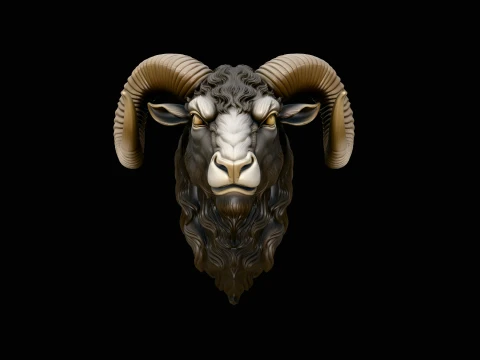Ram Head Wall Plaque Design 1 - 3D Print Model 3Dプリントモデル