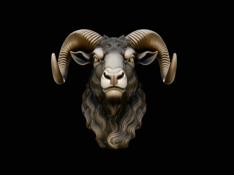 Ram Head Wall Plaque Design 2 - 3D Print Model 3Dプリントモデル