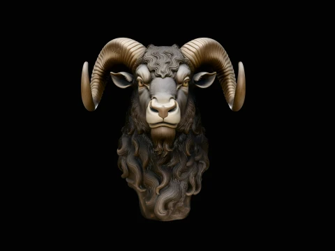 Ram Head Wall Plaque Design 3 - 3D Print Model 3Dプリントモデル