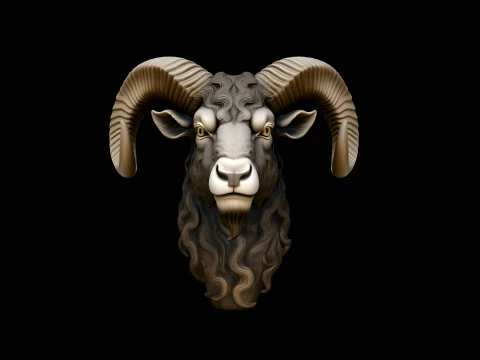 Ram Head Wall Plaque Design 4 - 3D Print Model 3Dプリントモデル