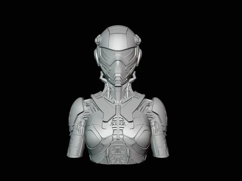 Cyborg Android Bust Statue Design 4 - 3D Print Model 3D Print Model