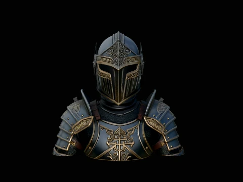 Medieval Knight Armor Bust Statue Design 6 - 3D Print Model 3D Print Model