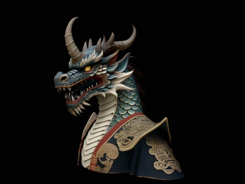 Chinese Dragon Head Bust Statue Design 2 - 3D Print Model 3D Принт Модель