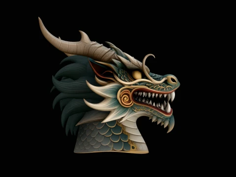 Chinese Dragon Head Bust Statue Design 4 - 3D Print Model 3D Принт Модель