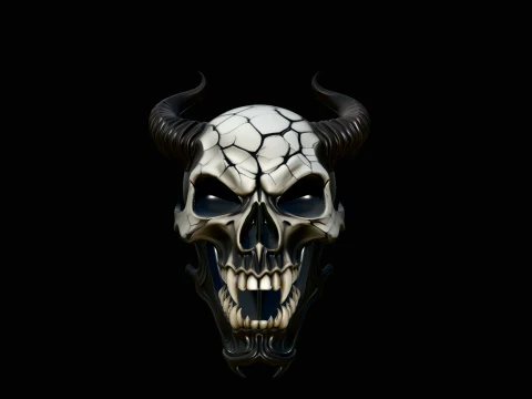 Horned Demon Skull Statue Design 5 - 3D Print Model 3Dプリントモデル