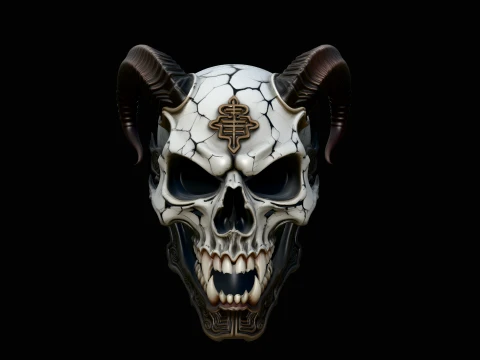 Horned Demon Skull Statue Design 6 - 3D Print Model 3Dプリントモデル