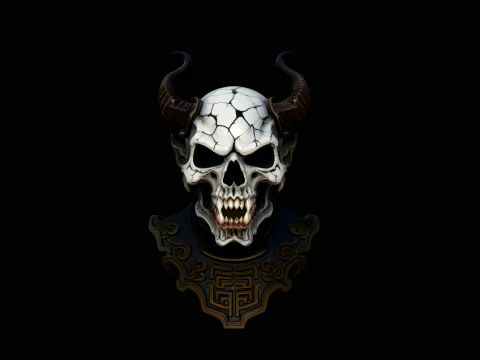 Horned Demon Skull Statue Design 7 - 3D Print Model 3Dプリントモデル