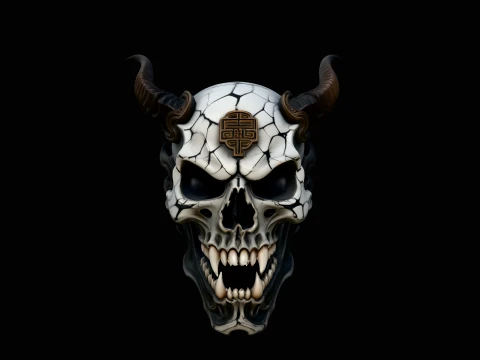 Horned Demon Skull Statue Design 8 - 3D Print Model 3Dプリントモデル