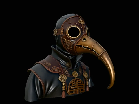 Plague Doctor Bust Statue Design 3 - 3D Print Model 3D 打印模型